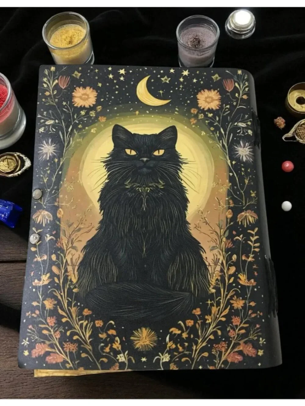 Black Cat & Crescent Moon Leather Journal